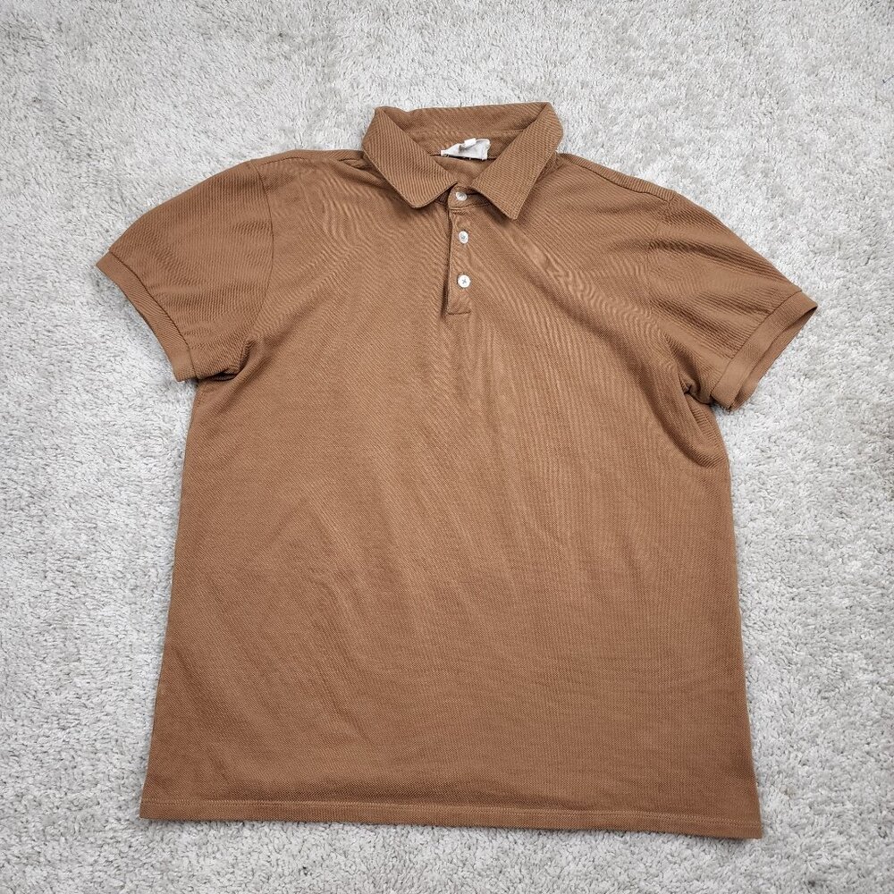 Octobre Editions Brown Polo Mens Size Medium Mustard Slim Casual Cotton Clean